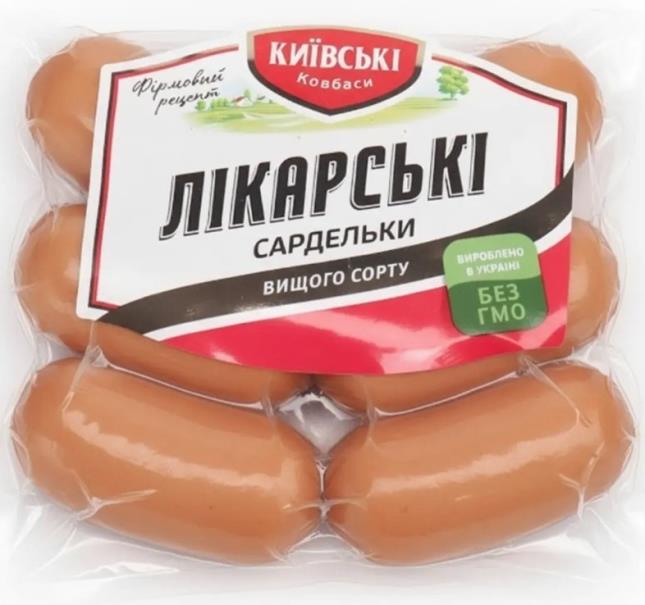 Сардельки Лікарські вищ.сорт КИЇВСЬКІ КОВБАСИ