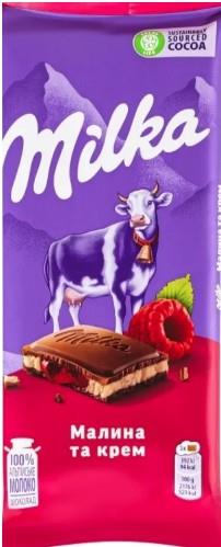 Шоколад молочний Milka Малина та крем 90 г