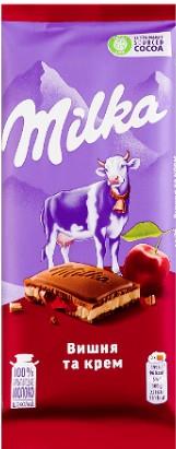Шоколад молочний Milka Вишня та крем 90 г