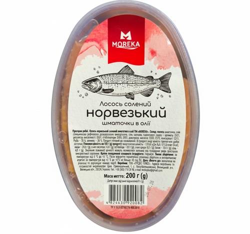 Пресерви рибні Лосось Норвезький солон. шматочки в олії Moreka 200 г